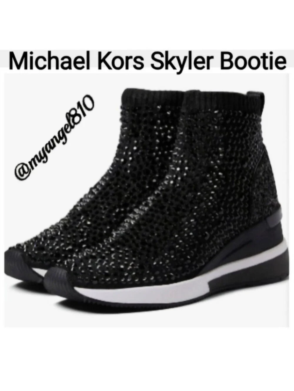 Michael Kors Black Crystal-Knit Skyler Bootie, Size 10